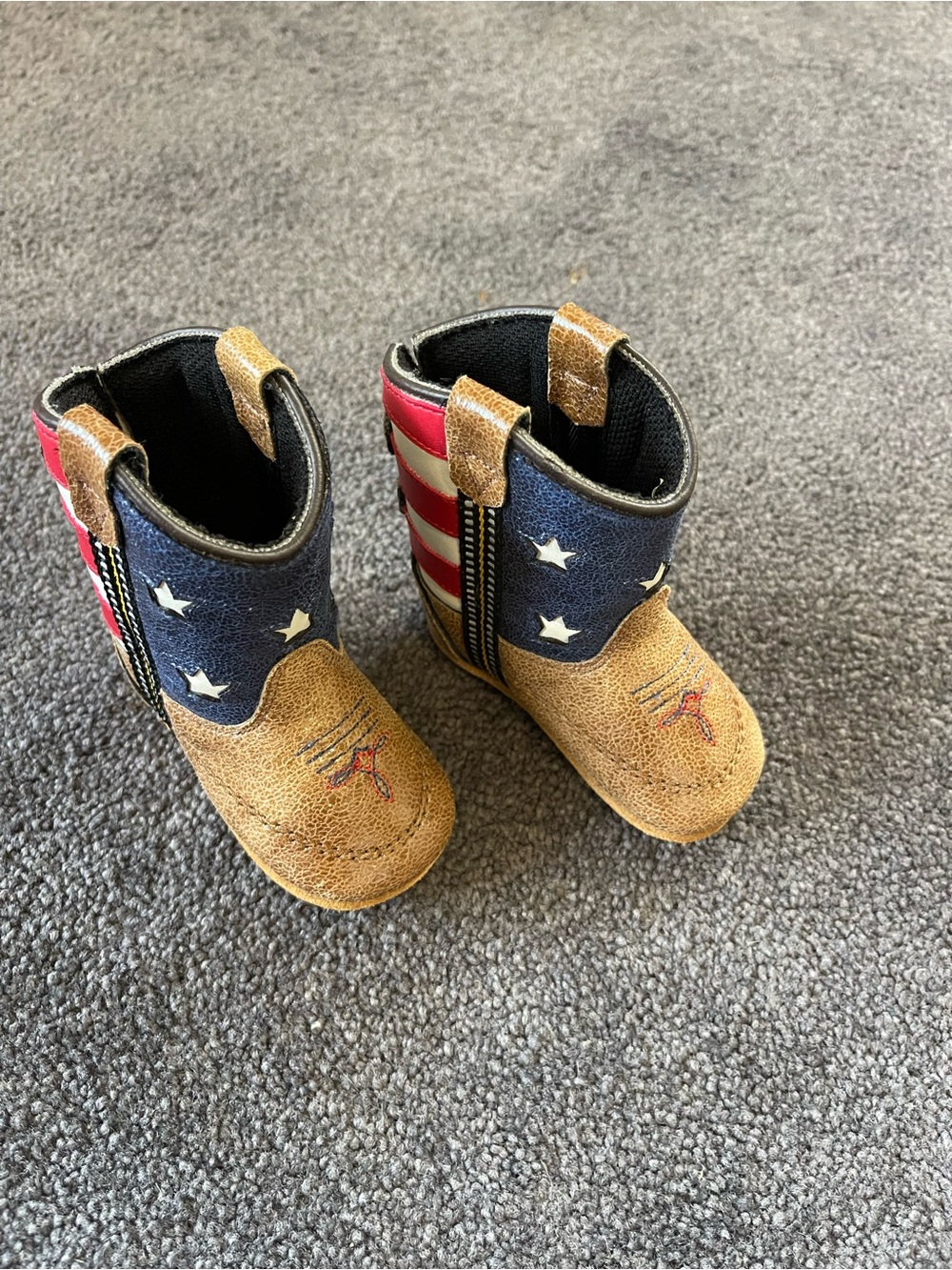 Toddler Cowboy Boots with American Flag Accent - Brown & Blue
